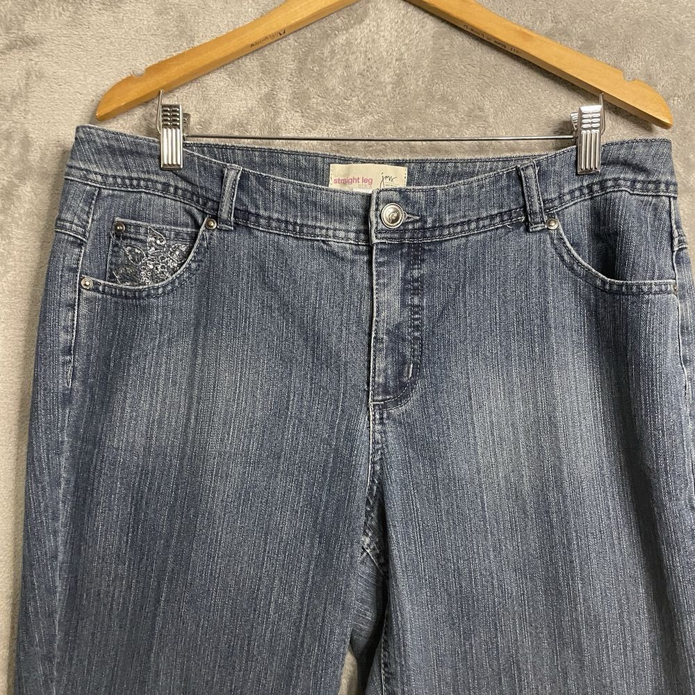 Just My Size Women's 16W Jeans Dark Blue Denim Stretch Straight Leg  Embellished